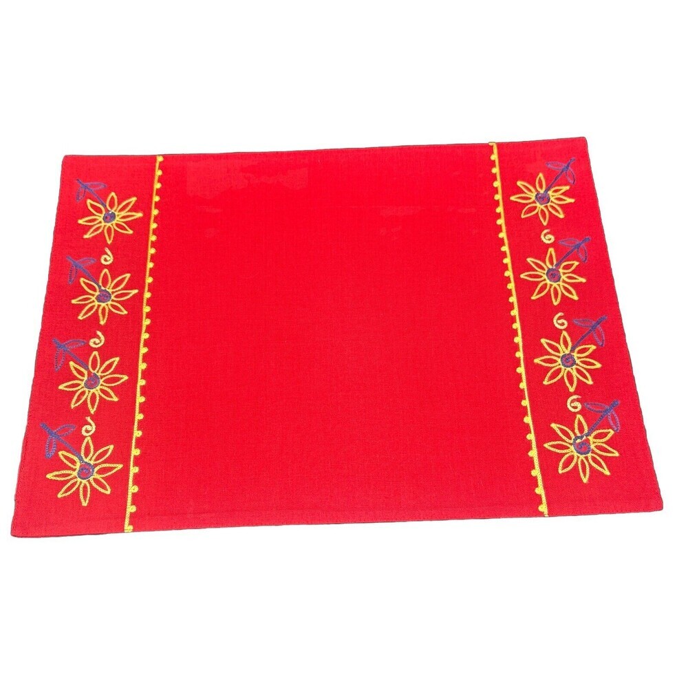 VTG Gloria Vanderbilt Red Rectangle Yellow & Blue Floral Cloth Placemats- 6‎ - Picture 2 of 5